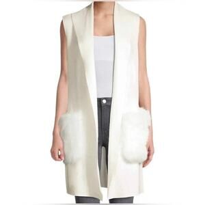 NWT Kobi Halperin Viola Genuine Fox Fur Trim Wool Blend Sweater Vest Size XS